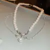 Collar de Perlas de Múltiples Capas Incrustado con Diamantes Estilo Corte Francés, Cadena para Suéter de Lujo Ligero Francés de Alta Gama, Versátil para Otoño e Invierno