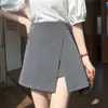 Falda de traje gris para mujer 2026 nuevo estilo, abertura, línea A, ajustada, corta, estilo elegante de cintura alta para petite, primavera y otoño