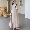 Ropa de otoño suave para maternidad estilo coreano: chaleco de punto de rayas verticales, falda larga, capa interior elástica holgada, vestido de maternidad de manga larga