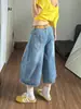 Jeans cropped retro estilo dibujos animados con bordado de hongo ChaoLiYouhuo para mujer, nuevos pantalones de pierna ancha para verano 2026