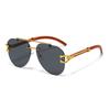Nuevas Gafas de Sol con Cabeza de Leopardo y Sapo Espejo Retro Europeo y Americano Doble Puente Sin Montura Metal Madera Rayada Patillas