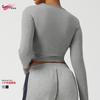 Top Curto com Renda para Yoga Feminino, Camiseta Esportiva de Outono com Manga Longa Emagrecedora para Corrida, Top de Treino de Secagem Rápida
