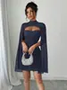 Shein Novo Estilo Europeu e Americano Exportação Vestido Vermelho com Lantejoulas Manga Lanterna Cruzado Vestido de Noite Festa