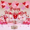 Bandera de Feliz Día de San Valentín Transfronteriza Roja y Rosa Corazón Cadena de Papel Adorno para Pastel Decoración Temática de San Valentín Suministros
