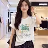 Camiseta de manga corta para niña estilo coreano, con conejo pintado a mano y estampado de grafiti, juvenil y única, top de otoño versátil y moderno