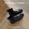 Botas de Cuero Genuino para Mujer Mom de Uva de Piel de Vaca, Botines Cortos Chelsea Elásticos con Pliegues de Piel de Caballo Lavada