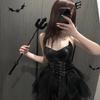 Lencería Sexy Diablita Cos Uniforme Cuero Patentado Oscuro Fresco Correas Elásticas Efecto Adelgazante Vestido Ultra Corto Encanto