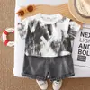 Conjunto de Manga Corta para Niños Verano 2026 Nuevo Bebé Letra Cuello Redondo Ropa Infantil Niños Niños Conjunto de Dos Piezas Moderno