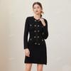 25 Roupas Femininas Transfronteiriças Novo Estilo Início da Primavera Elegante Francês Artesanato Pesado Botão de Coração Vestido Tricotado Midi para o Dia a Dia