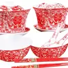 Juego de Cuencos para Boda, Cuencos y Palillos, Cuencos Rojos para los Novios, un Par de Cuencos Rojos Festivos, un Juego Completo de Suministros para Boda