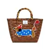 Bolsa de Mão Desenho Animado Fofo, Bolsa de Palha Tecida, Bolsa de Bambu, Bolsa Tecida Artesanal Retrô, Cesta de Legumes Simples e Estilosa
