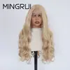 Peruca Longa Cacheada Estilo Europeu e Americano com Curvatura Natural, Cor Dourada Mesclada, Front Lace Crochê à Mão, Fibra de Alta Temperatura 13*4, Peruca Completa para Cosplay