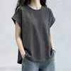 Camiseta curta cinza listrada estilo coreano para mulheres, coleção de verão 2026, plus size, moderna, rejuvenescedora, com caimento solto e top estiloso