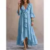 Vestido Casual Vintage de Manga de Campana de Tres Cuartos con Cuello en V y Volantes, Nuevo para Otoño 2026, Transfronterizo Europeo y Americano, Amazon