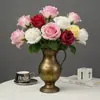 Flor Artificial Realista de Alta Qualidade, Hidratante, Arte em Flor Artificial Única Haste Borda Enrolada Rosa Decoração de Mesa Interna Casamento Flor Artificial