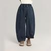 Calça Infantil Pudding Haru 2025 Inverno Nova Jeans Solto de Perna Larga com Lã Jeans Engrossado para Meninas