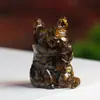 Adornos de Gato Auspicioso Figuras Pequeñas con Piedra Triturada Resina Epoxi Gato de la Suerte Escritorio Relleno de Adorno de Cristal Natural