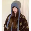 Gorro de Felpa con Bloques de Color Mezcla de Lana Estilo Coreano para Mujer, Gorro de Punto Cálido Retro para Otoño e Invierno que Protege las Orejas, Gorro Lei Feng del Noreste