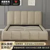 Fábrica de comercio exterior cama tapizada de estilo crema con rayas verticales y respaldo alto, elevación hidráulica, almacenamiento, cama doble, suministro transfronterizo directo