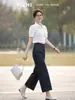 Jeans de pierna ancha color original estilo coreano Yizhi para mujer, pantalones casuales rectos de nueve puntos holgados de otoño de cintura alta adelgazantes