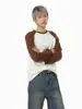 Mtlclothes Roupa Masculina Estilo Coreano Gola Redonda Cor Contrastante Retalhos Raglan Malha Camiseta Básica Confortável Casual Top Tendência