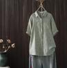 2025 Novo Verão Algodão Puro Camada Dupla Fio de Algodão Manga Curta Camisa Feminina Lapela Jacquard Cardigan Top Camisa Casual