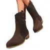 Botas de Vaquero Occidentales de Caña Media para Mujer, Estilo Coreano, Punta Redonda, Tacón Grueso, Fruncidas, Modernas, Tallas Grandes, para Primavera y Otoño 2025