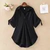 Camisa de chifon de manga curta de comprimento médio para mulheres 2022 verão Novo tamanho plus size cintura solta afina top de chifon para mulheres moda