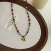 Colar Pingente de Elefante Colorido Estilo Étnico Retrô Corrente de Clavícula com Contas Nicho Dopamina Moda Feminina Novo Estilo