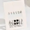 Pendientes de Aro Trenzado de Aleación Transfronterizos Europeos y Americanos Set de Pendientes de Botón Geométricos Cuadrados Juego de 6 Piezas Pendientes de Perla Vintage Empaquetados en Tarjeta
