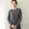 Conjunto de Suéter de Cachemira Trenzado Grueso de Tres Hilos con Cuello Redondo y Pantalones de Pierna Ancha de Color Sólido de Cintura Alta, Nuevo Estilo Otoño e Invierno 25 Años