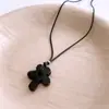 Colar com Pingente Flor de Pedra Olho de Tigre e Corda de Cera Vintage Estilo Étnico Corrente para Suéter Casual Versátil Acessório de Moda de Nicho para Mulheres