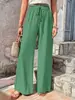 Pantalones de pierna ancha estilo dulce para mujer, cordón elástico, cintura alta, caída fluida, pantalones rectos de moda, pantalones holgados para vacaciones, disponibles en varios colores