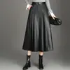 Elegante Falda de Cuero PU Línea A para Mujer 2026 Otoño/Invierno Nueva Cintura Alta Adelgazante Longitud Media Fluida para el Trabajo Falda de Dobladillo Ancho