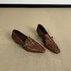 Mocassins Quadrados Vintage de Couro com Salto Grosso para Mulheres, Sapatos Elegantes de Calçar com Fivela de Cinto