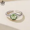 Anillo abierto de trébol de cuatro hojas de la serie Aifule Sen, anillo de dedo ajustable, chapado en cobre y oro blanco, anillo de planta de moda