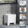 Pia de Mop Doméstica de Quatro Pés com 50cm de Altura, Pia de Mop Cerâmica Grande e Profunda para Varanda, com Drenagem Livre e Conexão de Três Vias