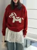 Suéter de Punto de Lana con Cuello Redondo Estilo Dibujo Animado Pony Coreano Luxi para Mujer, Nuevo Estilo de Invierno, Suéter Versátil Estilo Perezoso Ss962