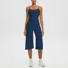 Nuevo Estilo Tirantes Finos Espalda Bonita Camiseta sin Mangas de Yoga Cintura Alta Secado Rápido Casual Cropped Pantalones de Pierna Ancha Conjunto de Ropa de Yoga para Exteriores Mujer