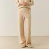 Novas Calças Femininas de Cashmere Puro Outono e Inverno, Estilo Grosso com Bolsos, Calças de Corte Reto com Costura Central, Modelagem Slim, Quentes e Estilosas, Design Simples