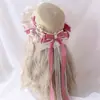 Chapéu de Palha Estilo Lolita Xadrez Multicolorido, Versátil Japonês Bege Fresco Pastoral Azul Claro Doce Laço Chapéu de Sol