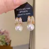 Brincos Geométricos de Pérola Artificial Zircônia Prateados de Luxo Leve Estilosos Europeus e Americanos Brincos de Moda Elegantes de Alto Padrão de Nicho para Mulheres