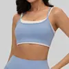 Sujetador Deportivo Europeo y Americano de Sensación Nude con Almohadillas Doble Tirante Borde en Contraste Espalda Bonita Ropa Interior para Yoga Pilates Fitness