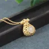 Prata 925 Pequena Bolsa de Dinheiro Natural Jade Hetian Material Colar Pingente Feminino Estilo Étnico Corrente para Clavícula Corrente Personalizada para Suéter