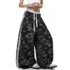 Pantalones casuales de pierna ancha con rayas laterales estilo camuflaje americano para mujer, nuevos de primavera y otoño, holgados, versátiles, para danza jazz, deportivos, largos
