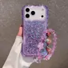Funda de Teléfono Tres en Uno Estilo Sudamericano Adecuada para Ip18Promax, Funda de Teléfono Anti-Caídas de Resina con Purpurina y Correa para la Muñeca