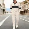 Conjunto Casual Esportivo Masculino de Malha Waffle com Gola Lapela, Manga Longa e Calça Longa, Estilo Americano, Outono 2025, Transfronteiriço