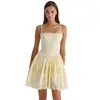Vestido de Encaje de Verano Europeo y Americano Transfronterizo con Cuello Cuadrado, Cintura Ceñida, Estilo Corto Voluminoso, Vestido de Mujer Bordado Adelgazante