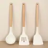 Utensílios de Cozinha com Cabo de Madeira, Conjunto de Espátulas de Silicone, Espátula e Colher de Silicone Resistentes a Altas Temperaturas, Ferramentas de Cozinha Antiaderentes, Espátula de Cozinha