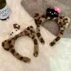 Bonita diadema de gato con orejas de gato de piel negra, diadema de peluche de leopardo, accesorios para el cabello de dibujos animados.